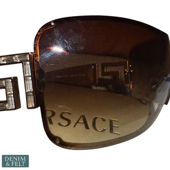 Versace 2072-B 1052/13 Shield Sunglasses Brown Gold Greca Logo Italy 120mm - Picture 11 of 15